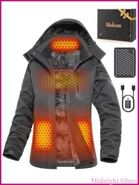 Graphene Heated Jacket Fur Lined Hooded Long Sleeve Winter Coat